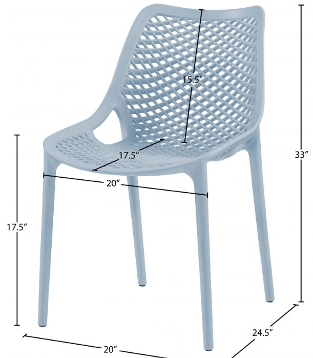 Meridian Furniture Mykonos Sky Blue Plastic Outdoor Patio Dining Side Chair-4