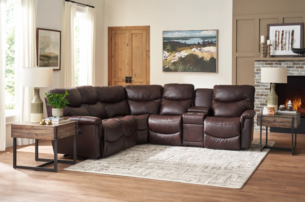 La-Z-Boy® James Walnut Leather Reclining Sectional with Custom