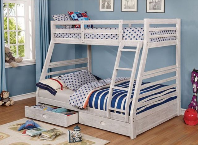 Furniture of America® California Wire Brushed White Twin/Full Bunk Bed-1