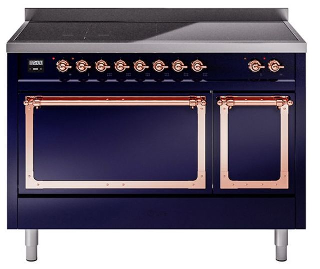 Ilve® Nostalgie II Noblesse 48'' Midnight Blue Pro Style Induction Range with Copper Trim-0