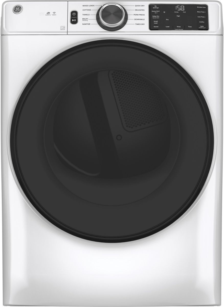 GE® 7.8 Cu. Ft. White Smart Front Load Gas Dryer