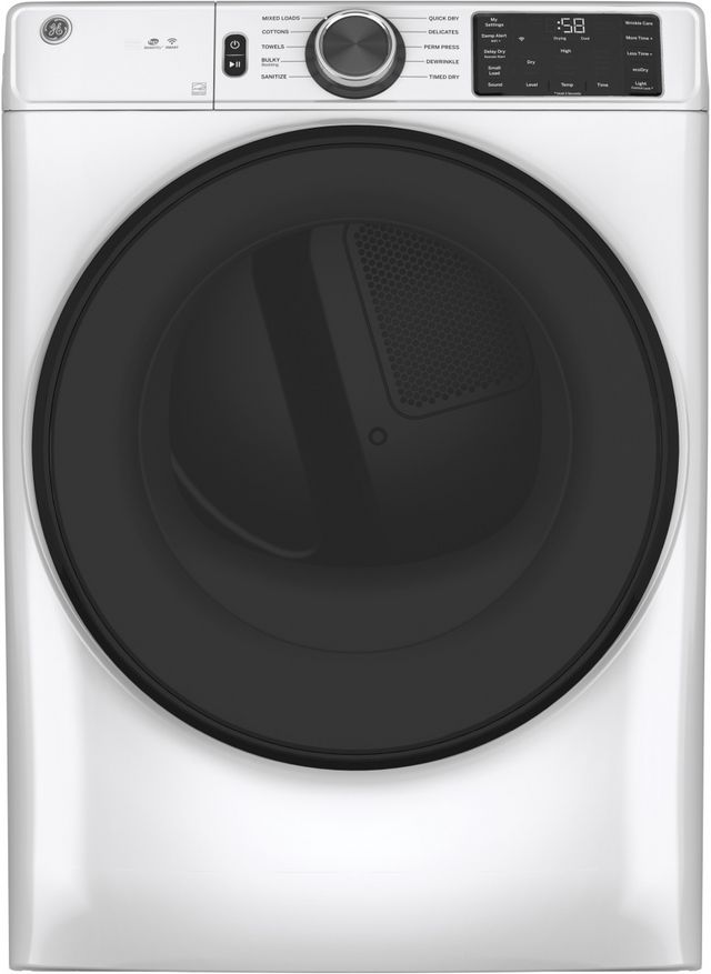 GE® 7.8 Cu. Ft. White Smart Front Load Gas Dryer
