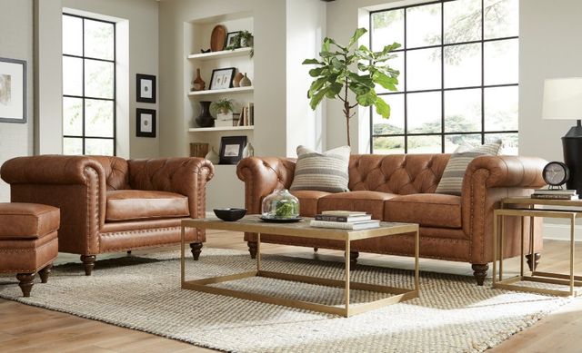 Craftmaster® Customizable CM Leather Tufted Sofa with Pillows-1
