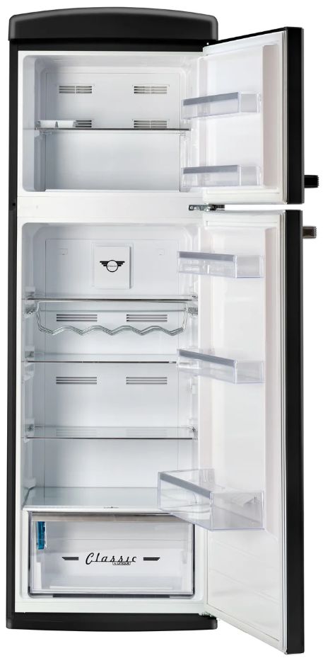 Unique Appliances 24” 11 Cu. Ft. Matte Black Top Freezer Refrigerator with Chrome Accent Handles-1
