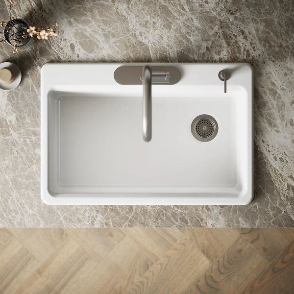 KOHLER® Riverby® White 33" 4-Faucet Hole Top-Mount Single-Bowl Kitchen Sink-0