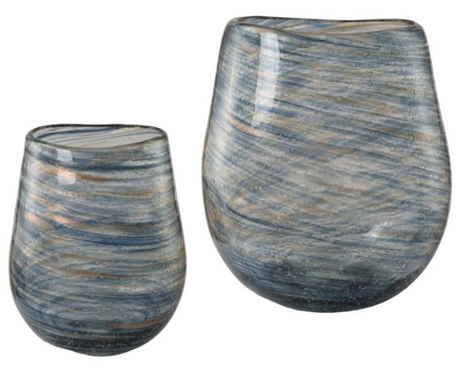 Uttermost® Aurora 2-Piece Blue/Gold Swirl Glass Vase Set-0