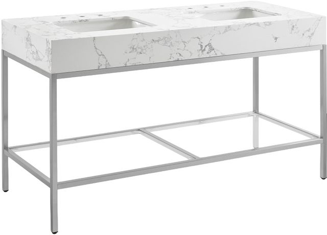 Meridian Furniture Marmo White/Brushed Chrome 60" Bathroom Vanity-0