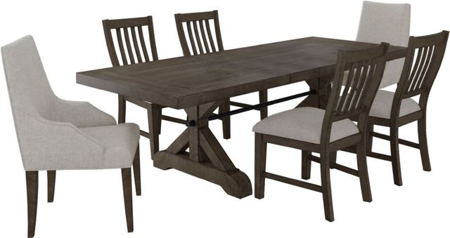 Elements International Yellowstone 7-Piece Gray/Medium Brown Dining Set with Host Chair-0
