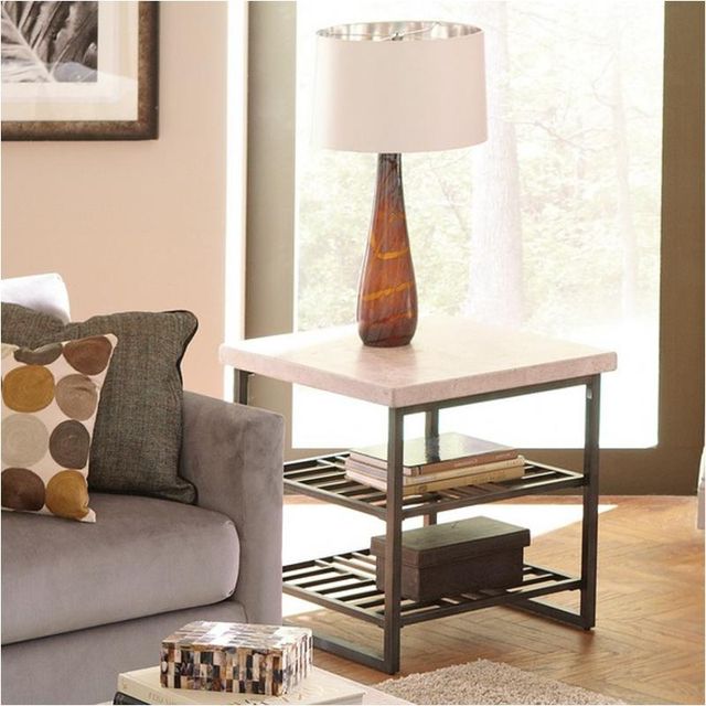 Riverside Furniture Capri Alabaster Travertine Stone Top Side Table with Black Base-2