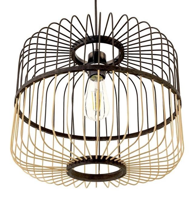 YHD Serren Natural/Matte Black 1-Light Large Pendant Lighting-4