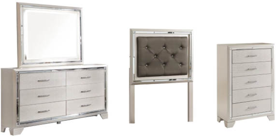 Signature Design by Ashley® Lonnix 4-Piece Silver Twin Upholstered Panel Headboard Set-0