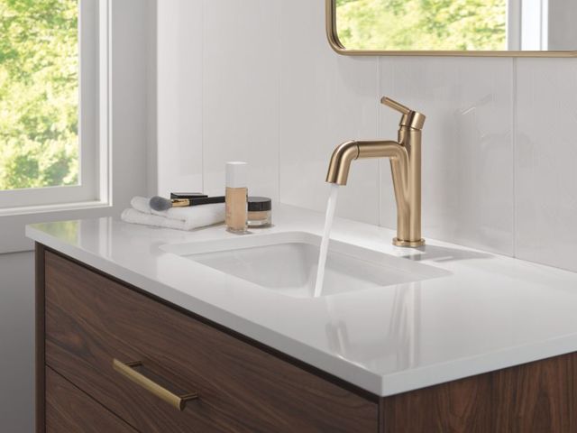 Delta Nicoli® Champagne Bronze Single Handle Pull-Down Bathroom Faucet-1