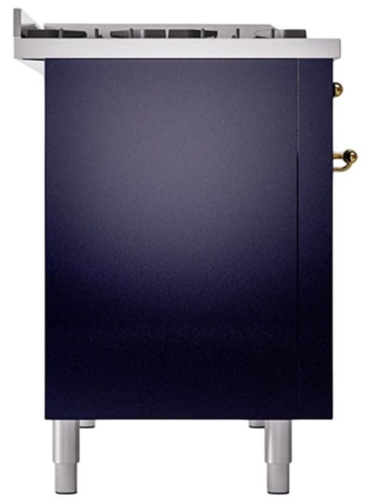 Ilve® Nostalgie II Noblesse 48'' Midnight Blue Pro Style Dual Fuel Range with Brass Trim-2