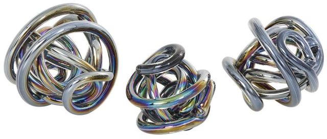 Deco Marche 3-Piece Dark Gray Glass Iridescent Knotted Ball Decorative Sculpture Set-0