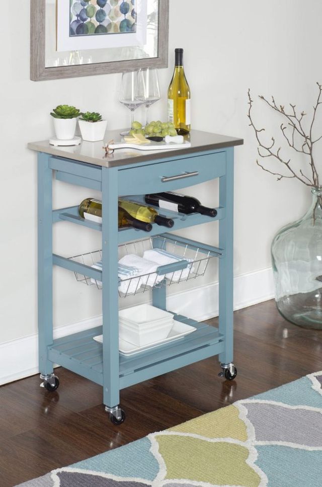 Linon Zoey Smoke Blue Kitchen Cart-4
