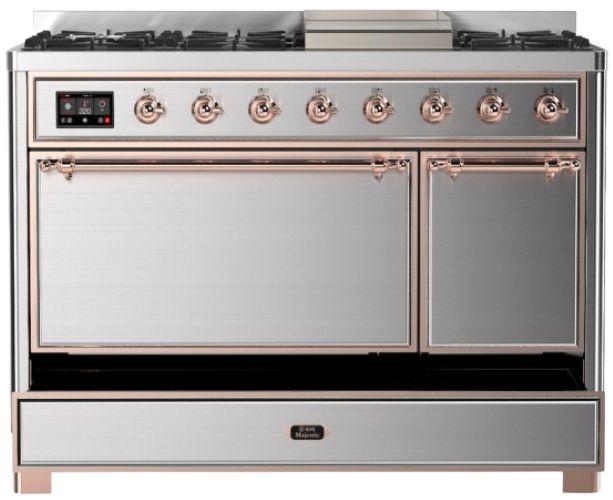 Ilve® Majestic III 48" Stainless Steel Pro Style Dual Fuel Liquid Propane Range with 8 Burners and Copper Trim-2