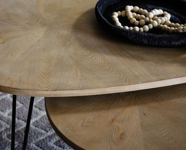 Hammary® Oblique Natural Bunching Cocktail Table Set with Black Metal Base-2