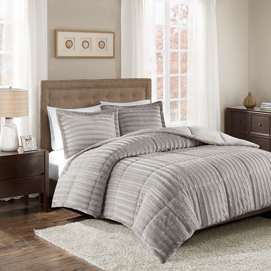 Olliix by Madison Park Duke Grey King/California King Faux Fur Comforter Mini Set-2
