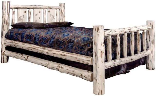 Montana Woodworks® Montana Collection Clear Lacquer Twin Bed with Laser Engraved Wolf Design-0