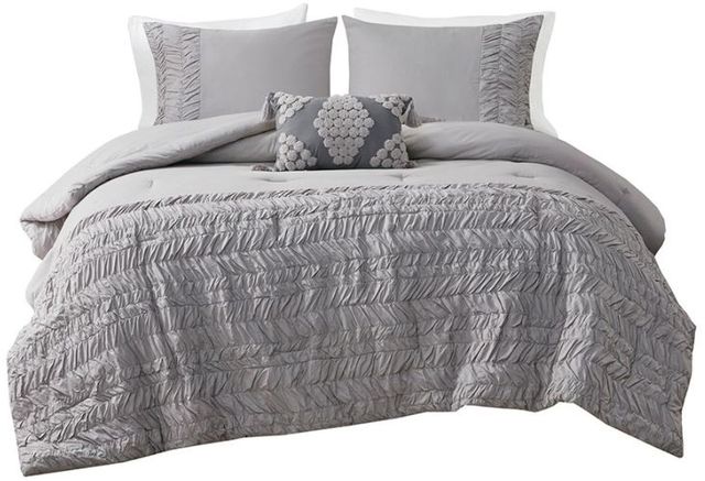 Olliix by Madison Park Doreen 4 Piece Grey Full/Queen Cotton Comforter Set-0
