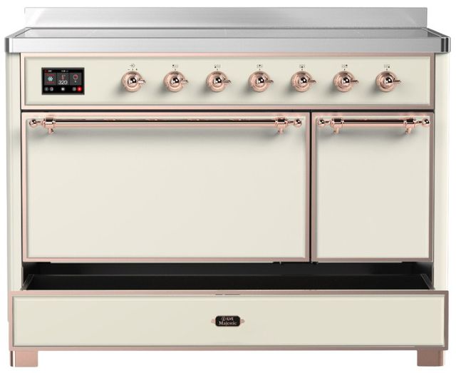 Ilve® Majestic III 48" Antique White Pro Style Induction Range with Solid Door and Copper Trim-2