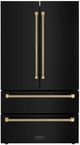 ZLINE Autograph Edition 36" 22.5 Cu. Ft. Fingerprint-Resistant Black Stainless Steel Counter-Depth French Door Refrigerator with Champagne Bronze Helix Handles-0