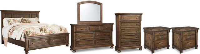 Signature Design by Ashley® Flynnter 6-Piece Medium Brown Queen Storage Panel Bed Set-0