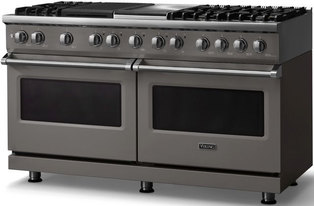 Viking® 5 Series 60" Damascus Gray Pro Style Dual Fuel (NG) Range with Polished Chrome Trim-2
