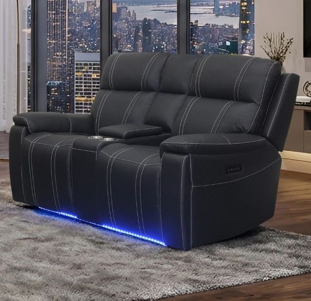 New Classic® Home Furnishings Hartley Black Leather Power Reclining Loveseat with Power Headrest and Footrest-1