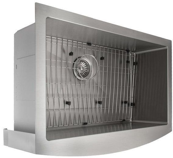 ZLINE Zermatt 30" Satin Stainless Steel Farmhouse Apron Mount Single Bowl Kitchen Sink with Bottom Grid-3