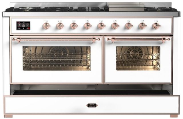 Ilve® Majestic III 60" White Pro Style Dual Fuel Natural Gas Range with Triple Glass Door and Copper Trim-2