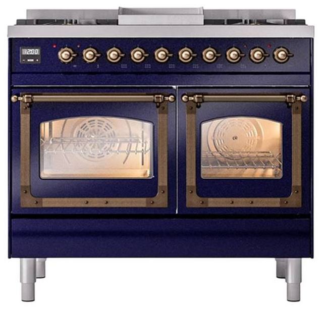 Ilve® Nostalgie II Noblesse 40'' Midnight Blue Liquid Propane Pro Style Dual Fuel Range with Burnished Trim-1