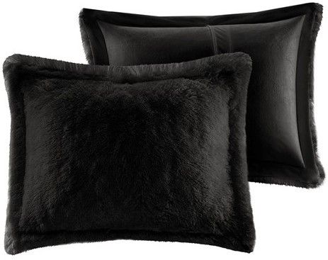 Olliix by Intelligent Design Malea Black Twin/Twin XL Shaggy Long Fur Comforter Mini Set-1