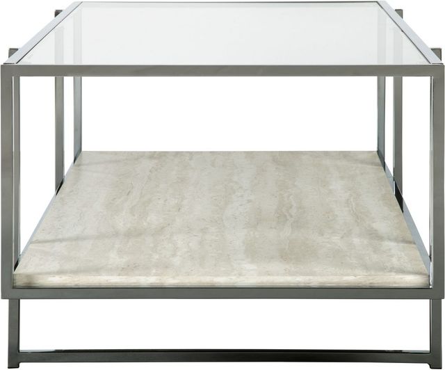 Signature Design by Ashley® Bodalli Glass Top Coffee Table with Chrome Metal Frame and Off White Shelf-2
