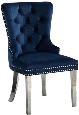Furniture of America® Jewett 2-Piece Blue/Chrome Wingback Chair Set