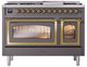 Ilve® Nostalgie II Noblesse 48'' Graphite Matte Pro Style Dual Fuel Range with Brass Trim-1