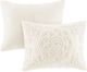 Olliix by Madison Park Ivory King/California King Laetitia Tufted Cotton Chenille Medallion Fringe Coverlet Set-3