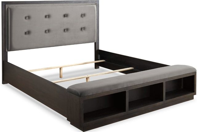 Signature Design by Ashley® Hyndell 3-Piece Dark Brown King Upholstered Panel Bed Set-1