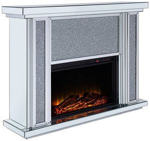 ACME Furniture Noralie Mirrored Electric Fireplace with Faux Stone Accent