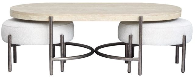 Magnussen Home® Jennings 3-Piece Edgecomb Gray Oval Cocktail Table with Weathered Antique Nickel Base and Two Ottomans Set-2