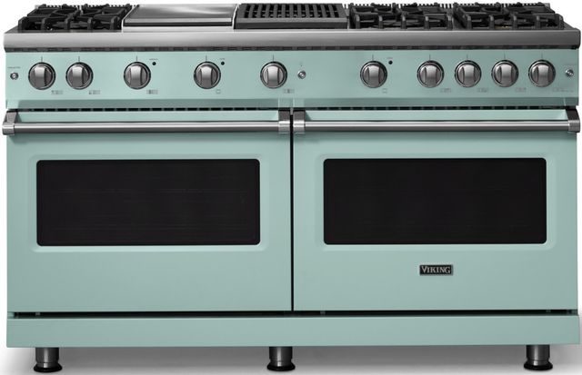 Viking® 5 Series 60" Novembery Sky Pro Style Gas (NG) Range with Polished Chrome Trim-0