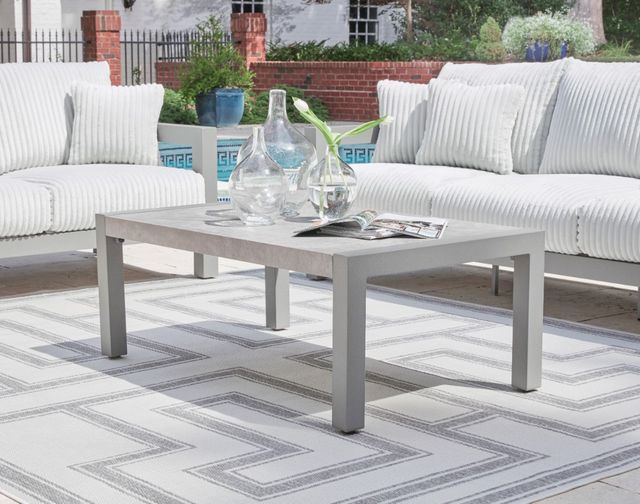 Signature Design by Ashley® Moonlight View Gray Aluminum/Stone Outdoor Cocktail Table-3