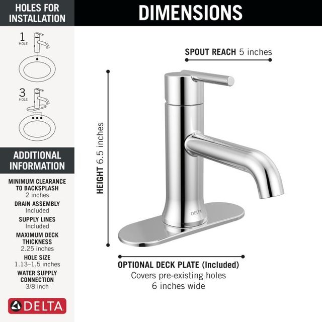 Delta Trinsic® Chrome 7" Single Handle Bathroom Faucet with Drain, 0.5 GPM-1