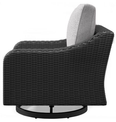 Signature Design by Ashley® Beachcroft Black/Light Gray  Fabric/Resin Outdoor Swivel Lounge Chair-3