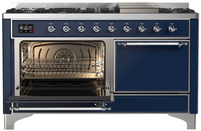 Ilve® Majestic III 60" Midnight Blue Pro Style Dual Fuel Liquid Propane Range with Solid Door and Chrome Trim-2