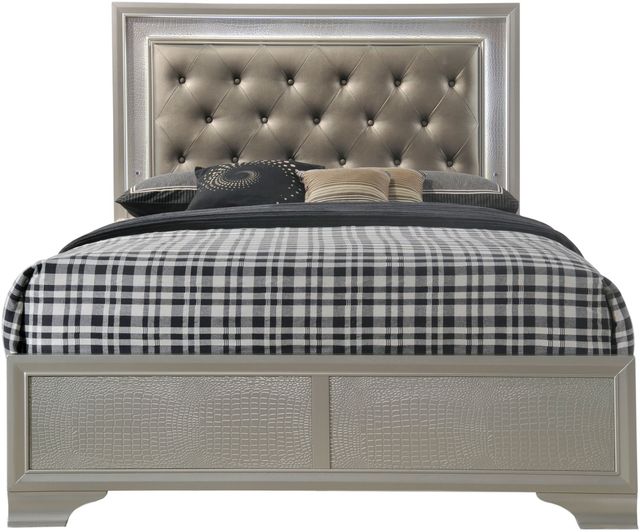 Crown Mark Lyssa Queen Modern Champagne Upholstered Panel Bed-2