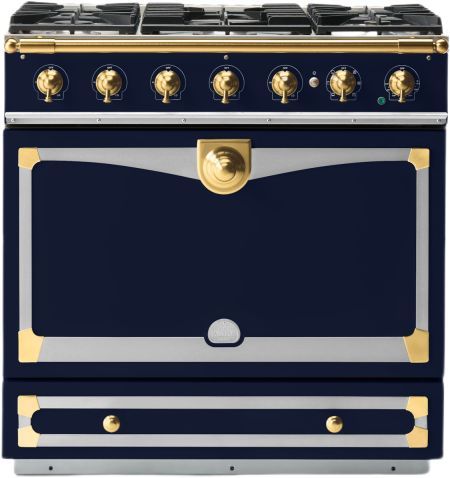 La Cornue CornuFé 90 Albertine 36" Goodwood Blue Pro Style Dual Fuel Range with Brushed Brass Trim-0