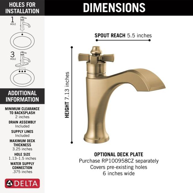 Delta Dorval® Champagne Bronze Single Handle Cross Bathroom Faucet with Drain -1