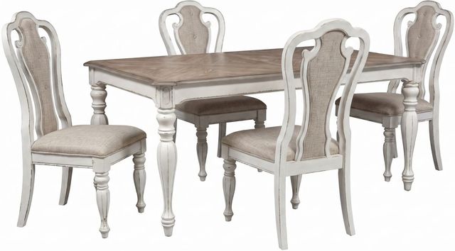 Liberty Furniture Magnolia Manor 5-Piece Antique White/Weathered Bark Dining Table Set-0