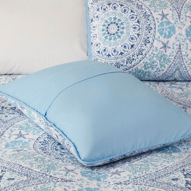 Olliix by 510 Design Breeze 3 Piece Printed Cotton Filled Blue Full/Queen Coverlet Set-2
